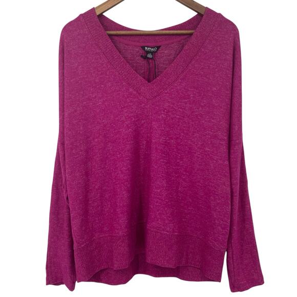 BUFFALO DAVID BITTON NWT Cozy Knit Relaxed Fit V Neck Sweater Heather Pink Large - Picture 1 of 4